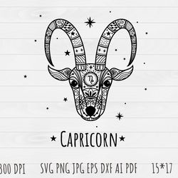 Capricorn Outline SVG, Capricorn clip art, Outline, SVG File, hand drawn, PNG, Digital Download