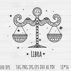 Libra Outline SVG, Libra clip art, Outline, SVG File, hand drawn, PNG, Digital Download,Libra zodiac sign