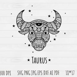 Taurus Outline SVG, Taurus clip art, Outline, SVG File, hand drawn, PNG, Digital Download,Taurus zodiac sign