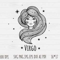Virgos Outline SVG, Virgo clip art, Outline, SVG File, hand drawn, PNG, Digital Download,Virgo zodiac sign