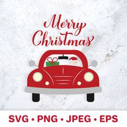 merry christmas. retro car with santa claus svg