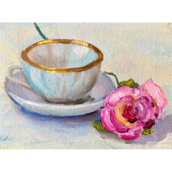 cup and rose painting