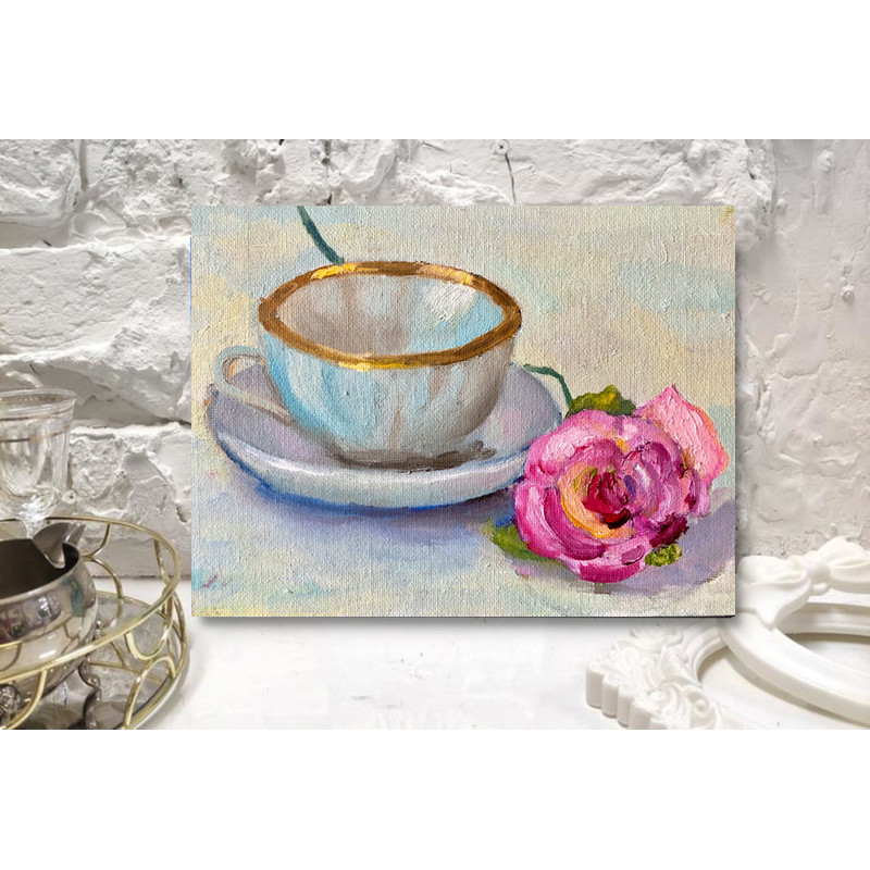 rose and tea cup still life