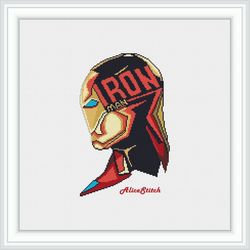 cross stitch pattern iron man superhero head comics monochrome red counted crossstitch patterns instant download pdf