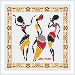 Cross stitch pattern dancing African woman music silhouette ethnic dance sampler Africa counted crossstitch patterns PDF