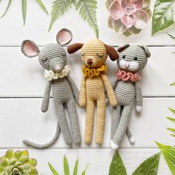 Crochet PATTERNS, Amigurumi pattern, Crochet cat pattern, Crochet dog pattern, Crochet mouse pattern, Crochet animals
