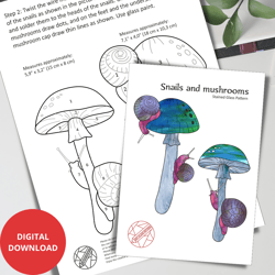 easy stained glass pattern, stained glass suncatcher pattern mushrooms with snails, stained glass in pot pattern pdf