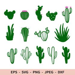 Green Cactus Svg Potted Plant File for Cricut Succulent Dxf Set