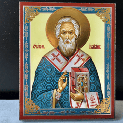 Saint Julian, Bishop of Kenomany |  Gold and Silver foiled icon lithography mounted on wood | Size: 3 1/2" x 2 1/2"