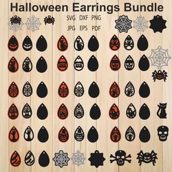 Halloween Earrings SVG Bundle, Halloween SVG, Faux Leather Earrings SVG, Halloween Earring Templates For Laser Cutting