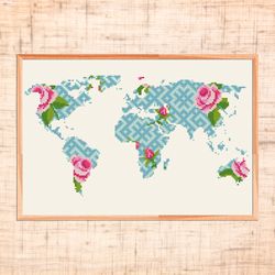 modern cross stitch world map cross stitch pattern geometric cross stitch floral embroidery planet cross stitch map