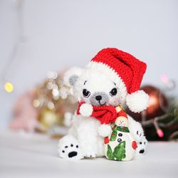 Crochet pattern polar bear, PDF Digital Download,  Teddy bear Amigurumi Christmas pattern, Christmas hat and scarf