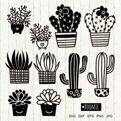 Cactus and Succulent svg, Cactuses cut file, Cactus clipart, Succulent Clipart, Plant Svg Cactus pot svg Png Cacti