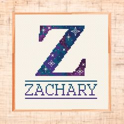 Monogram cross stitch pattern Galaxy Letter Z cross stitch Baby name cross stitch Space Nursery cross stitch PDF