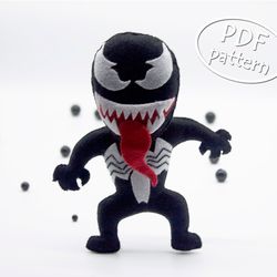 Venom PDF Pattern, Felt Venom Sewing Pattern, Anti-hero, Comic Plush Toy, Venom Plush, Venom
