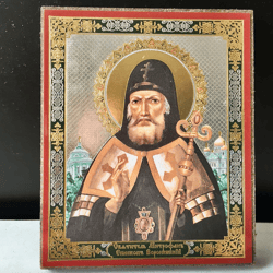 Saint Metrophanes, Bishop Of Voronezh | undefined Gold And Silver Foiled Icon Lithography Mounted On Wood | Size: 3 1/2" X 2 1/2"