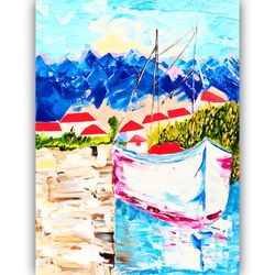 Sailboat Painting Positano Seascape Original Art Canvas Oil Painting Small Wall Artwork Above Sofa Art by LarisaRay