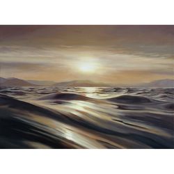 Seascape Oil painting Waves art Abstract art Sea painting Large art Home decor Golden sunset Realistic seascape painting