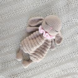sleepy bunny BABY toy, pregnancy gift, crochet baby comforter, plush bunny toy, Newborn photo, crochet baby toy