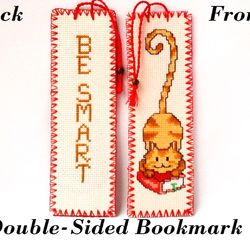 Hand Embroidery Double-Sided Bookmark, Cat Lover Gift, Childrens Cute Bookmark, Cat Bookmark, Godson Gift, Kids Bookmark