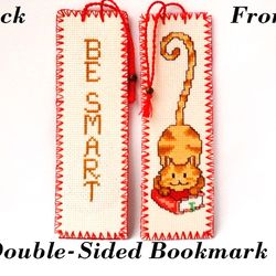 hand embroidery double-sided bookmark, cat lover gift, childrens cute bookmark, cat bookmark, godson gift, kids bookmark