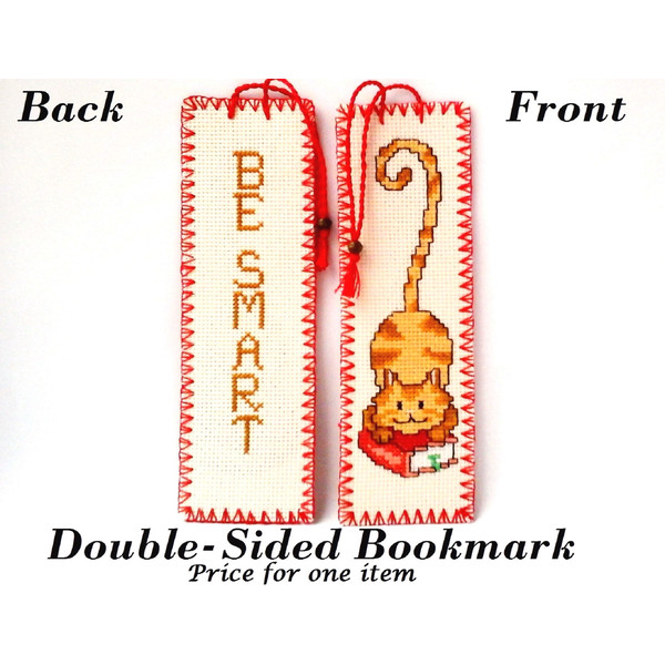 Hand Embroidery Bookmark Gifts for readers Be smart Kids bookmark Christmas gift Embroidery cat.jpg