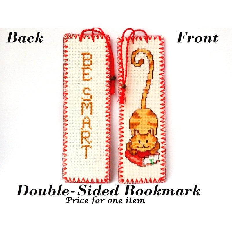 Hand Embroidery Bookmark Gifts for readers Be smart Kids bookmark Christmas gift Embroidery cat.jpg