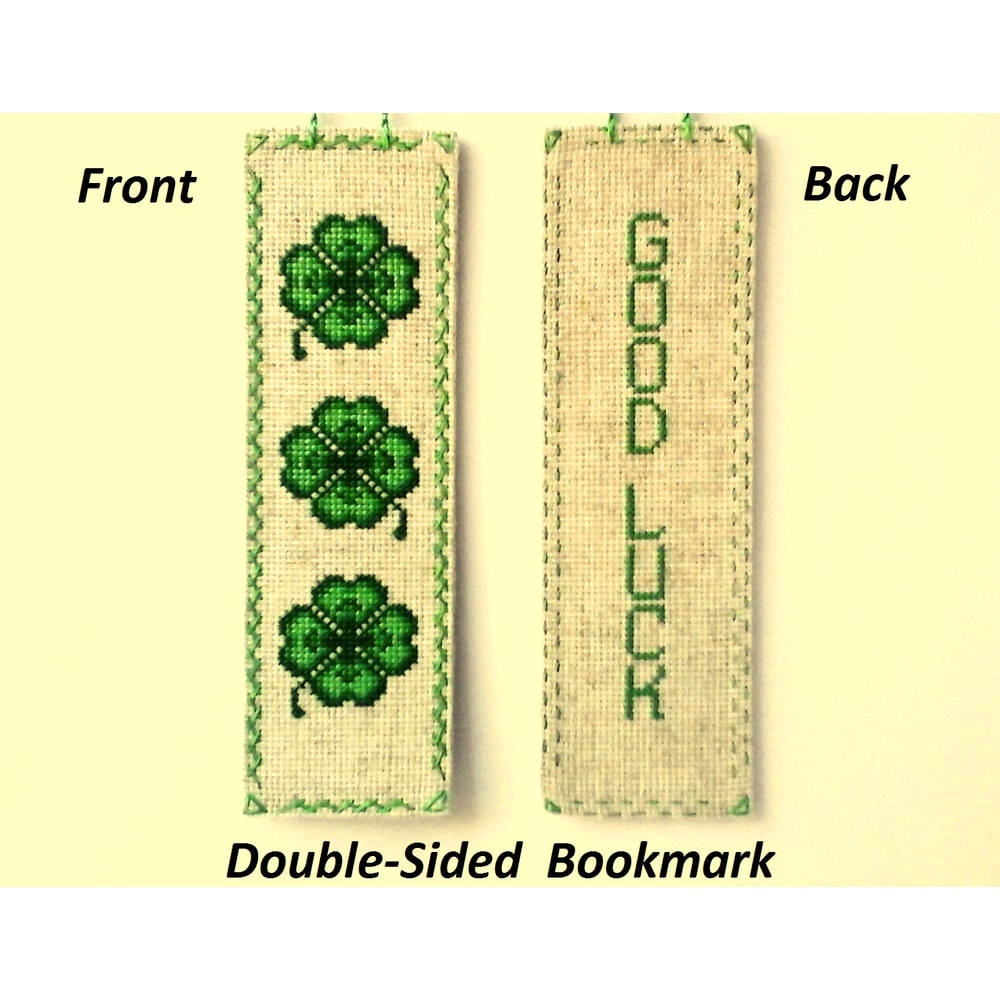 Bookmark Gifts for reader Double-sided bookmark Designs cross stitch Four leaf clover St Patricks day.jpg