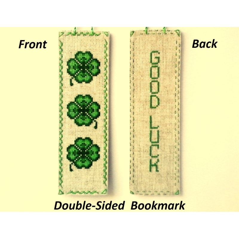 Bookmark Gifts for reader Double-sided bookmark Designs cross stitch Four leaf clover St Patricks day.jpg