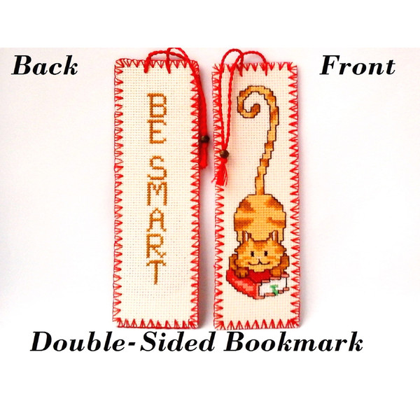 Hand Embroidery Bookmark Gifts for readers Be smart Kids bookmark Designs cross stitch Embroidery cat.jpg