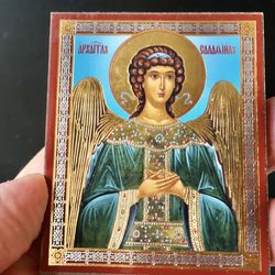 Archangel Selaphil | Gold and Silver Foiled Mounted on Wood | Size: 2,5" x 3,5"