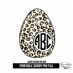 leopard print easter egg circle monogram sublimation png design
