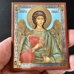 St Raphael | Gold and Silver Foiled Mounted on Wood | Size: 2,5" x 3,5"