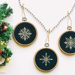 Set of 3 Gold Snowflakes Cross Stitch Pattern PDF Christmas Ornaments Cross Stitch Pattern Snowflakes Embroidery Pattern