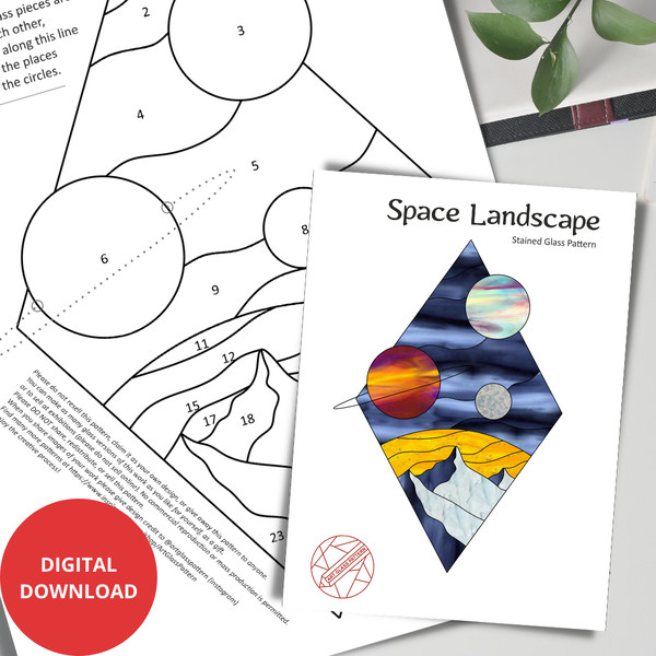 Easy-Stained-Glass-suncatcher-pattern-space-landscape-rhombus-Digital-download