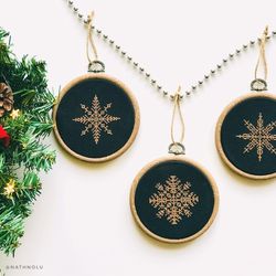 Bronze Snowflakes Cross Stitch Pattern PDF, Set of 3 Christmas Tree Ornaments Embroidery Design Snowflakes Chart Digital