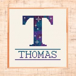 monogram cross stitch pattern modern cross stitch letter t cross stitch baby name cross stitch space galaxy cross stitch