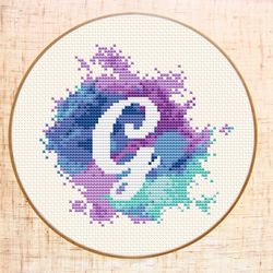 Monogram G cross stitch pattern Modern cross stitch Letter Watercolor x-stitch Initial Name Counted cross stitch PDF