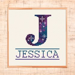 monogram j cross stitch pattern baby name cross stitch custom baby girl cross stitch personalized space cross stitch pdf