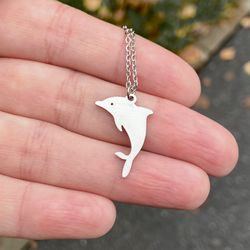 Dolphin pendant, Stainless steel necklace, Sea world jewelry