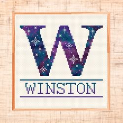 monogram w cross stitch pattern modern cross stitch pdf letter cross stitch baby name cross stitch space galaxy cross