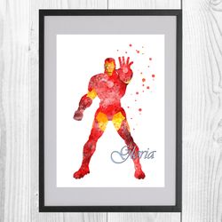 Iron Man Marvel Superhero Art Print Digital Files decor nursery room watercolor