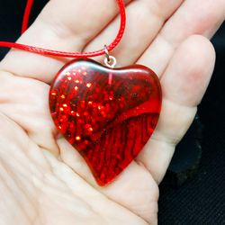 Resin pendant for loving Wood resin pendant Red resin necklaces