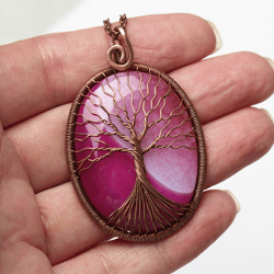 agate necklace tree of life pendant necklace copper wire wrapped pendant wedding anniversary gift for woman gift for mom