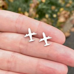 stud earrings with airplanes, stainless steel