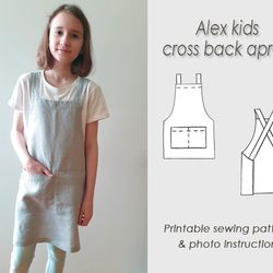 Kids apron from 2 to 11 years old/ Sewing pattern pinafore PDF/ Digital Download/ Cross back/ Sewing tutorial/ ALEX_kids