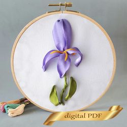 iris pattern pdf embroidery, easy embroidery diy, ribbon embroidery design