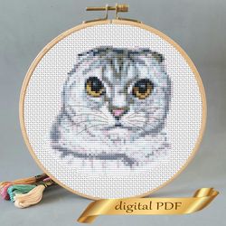 cat pattern pdf cross stitch, pets embroidery diy