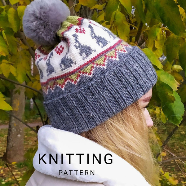 Knitted-jacquard-hat-with-a-pompom-1