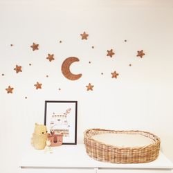 wicker wall nursery decor  moon and stars